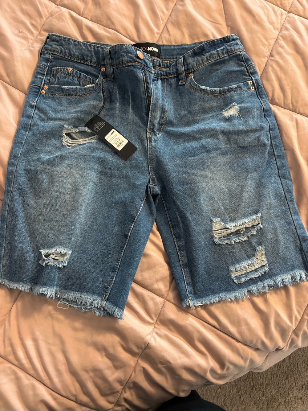 Fashion Nova Booty Lifting Distressed Blue Denim Bermuda Shorts